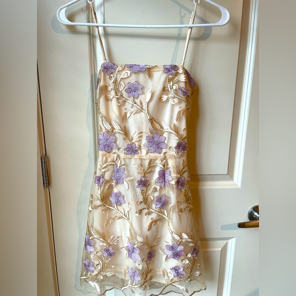 Amari Gold Floral Mesh Dress